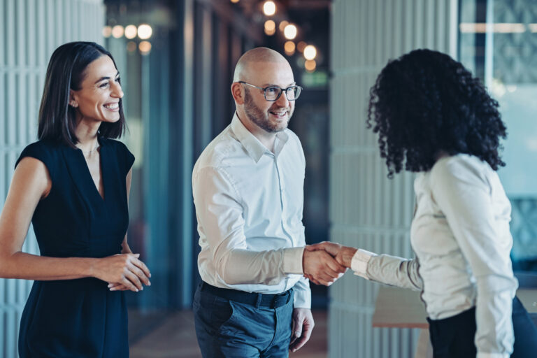 Professionals collaborating in a business meeting